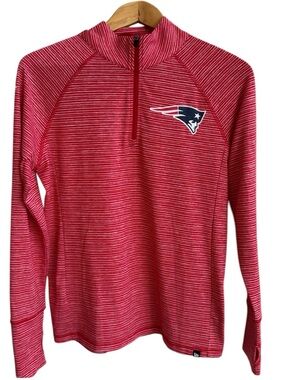NFL Team Apparel New England Patriot Red White Stripe Quarter Zip Pullover Top S